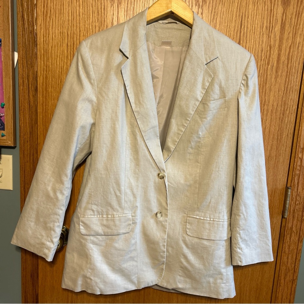BE BASIC EDITIONS‎ Blazer Jacket Women Size medium Oversized OATMEAL Linen Blend